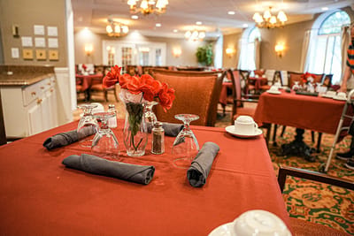 Dining table set for a meal in the dining room