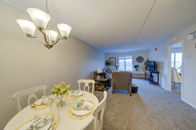 Cozy interior of a living area with dining table