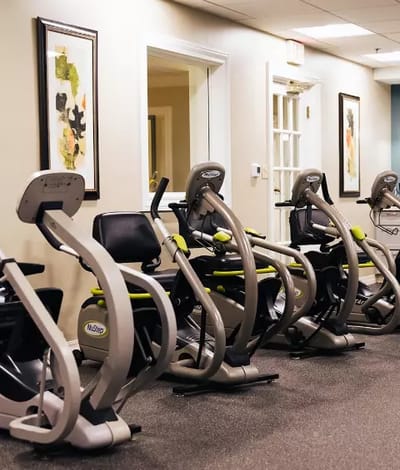 Exercise equipment in a fitness area