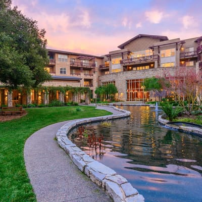 Exterior view of Vi at Palo Alto with landscaped gardens