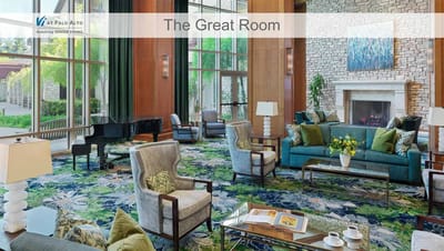Elegant common area with comfortable seating and a grand piano