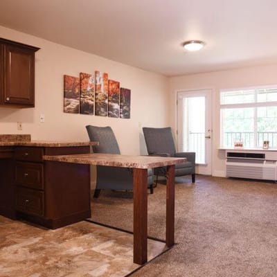 Bright interior of a common area with furniture