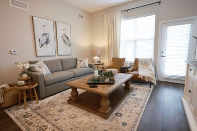 A cozy living room in the assisted living facility