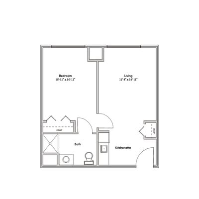 Architectural floor plan of a resident unit