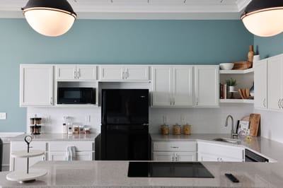 Interior view of a modern kitchen in a senior living facility