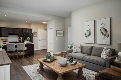 Stylish common area with cozy seating and decor