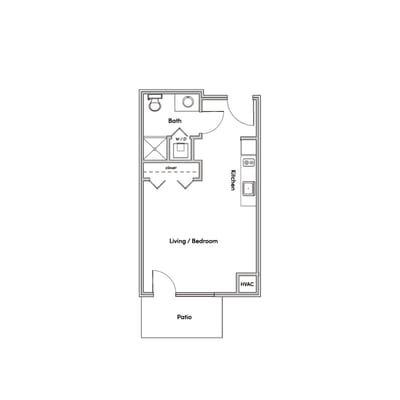 Architectural floor plan of a studio apartment