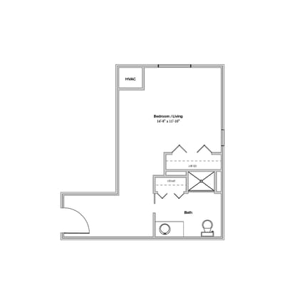 Architectural floor plan of a bedroom/living area