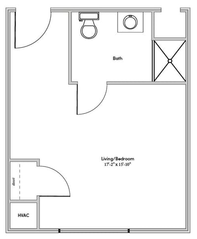 Architectural floor plan of a living/bedroom unit