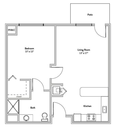 Architectural floor plan of a resident unit.