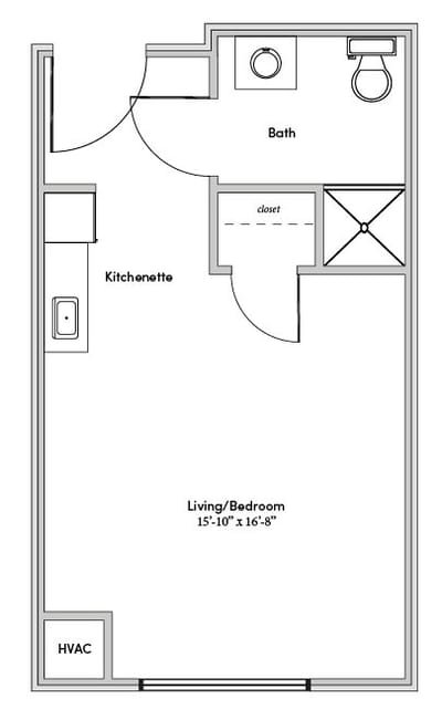 Architectural floor plan of a resident unit