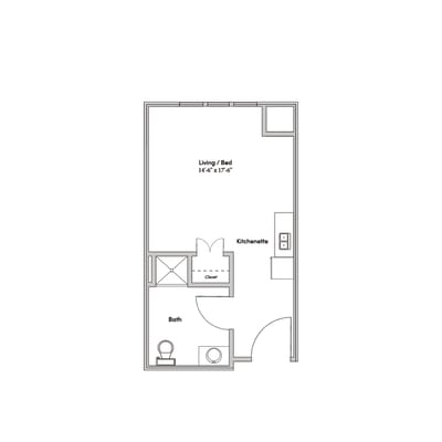 Architectural floor plan of a resident room layout