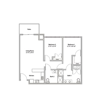 Architectural floor plan of a resident unit