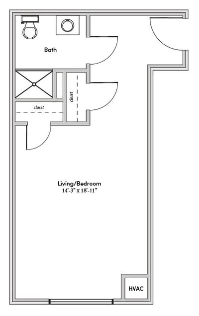 Architectural floor plan of a living/bedroom space