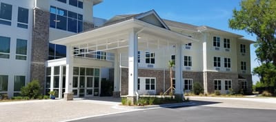Exterior view of the main entrance of the facility