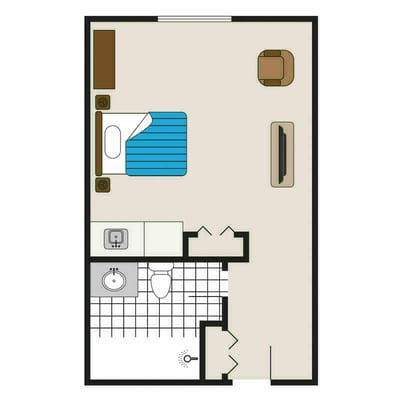 Floor plan of a private resident room