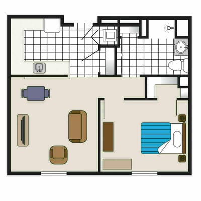Architectural floor plan of a resident unit
