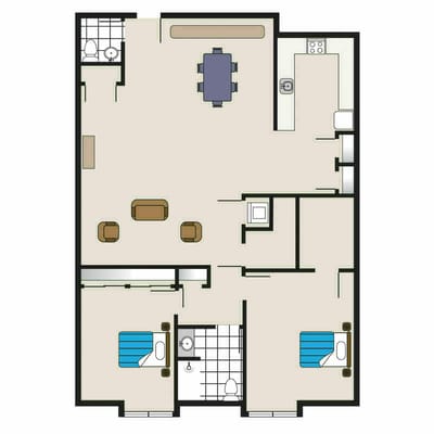Architectural floor plan of a resident unit