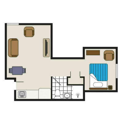 Architectural floor plan of a resident unit