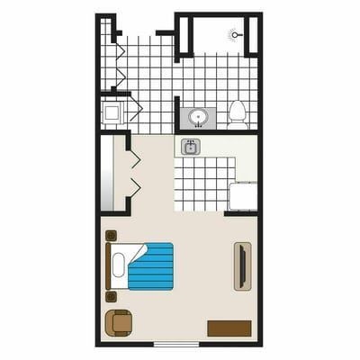 Architectural floor plan of a resident unit