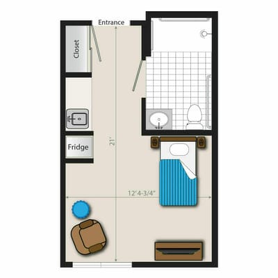 Architectural floor plan of a resident room