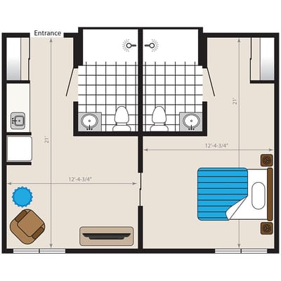 Architectural floor plan of resident suite layout