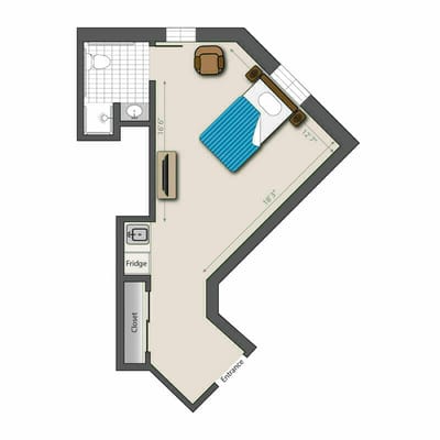 Architectural floor plan of a resident room