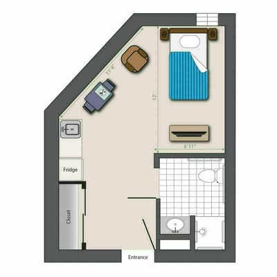 Architectural floor plan of a resident room