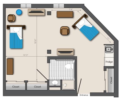 Architectural floor plan of a resident room