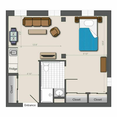Architectural floor plan of a resident unit