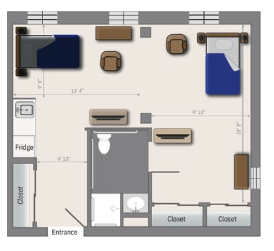 Architectural floor plan of a resident unit layout