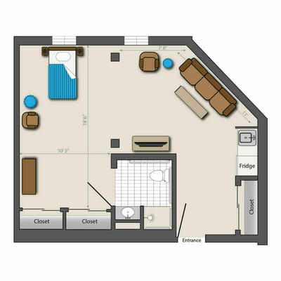 Architectural floor plan of a resident room