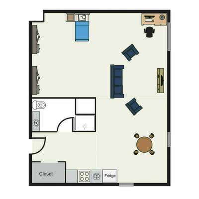 Floor plan of a resident room layout
