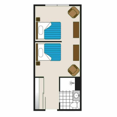 Architectural floor plan of a resident room layout