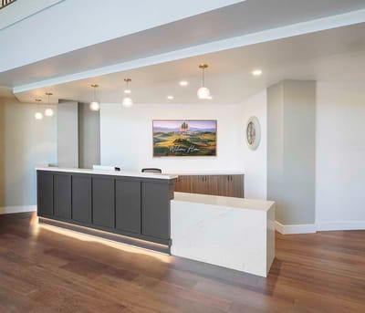 Bright reception area with modern interior design