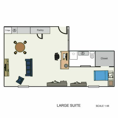 Architectural floor plan of a large suite layout