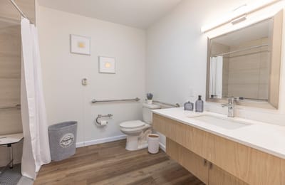 Bright and modern bathroom with accessible features