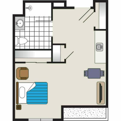 Floor plan of a resident room layout