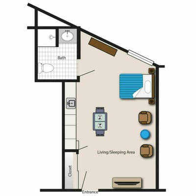 Architectural floor plan of a resident room