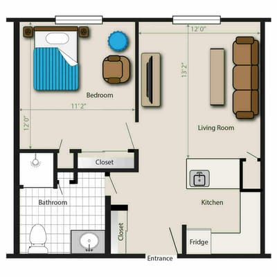 Architectural floor plan of a resident unit