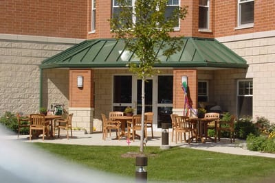 Outdoor patio area with seating at the facility