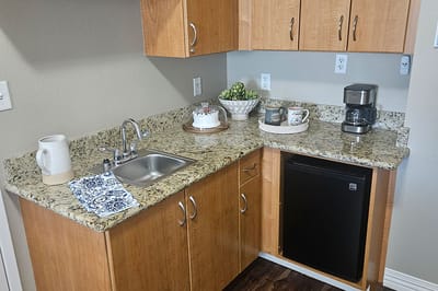 Well-appointed kitchenette in a senior living unit