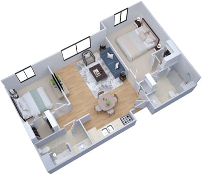Floor plan of a two-bedroom apartment layout