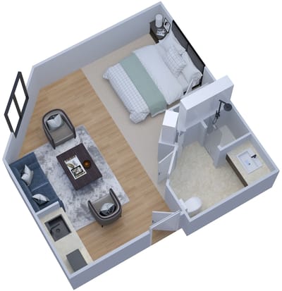 3D representation of a bedroom layout