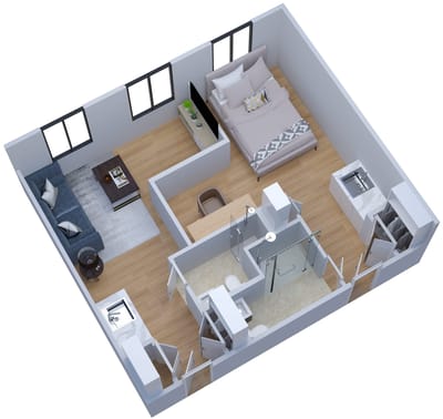 Floor plan layout of a private resident room
