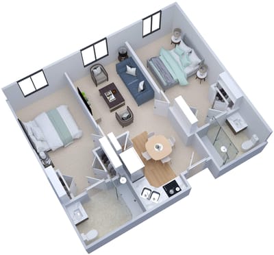 Floor plan of a two-bedroom apartment layout