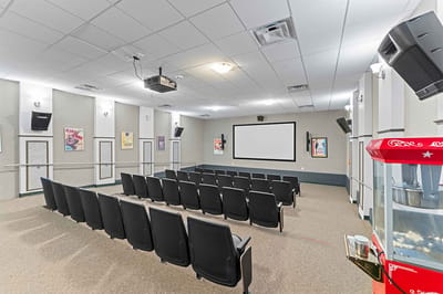 Interior view of a theater room with seating