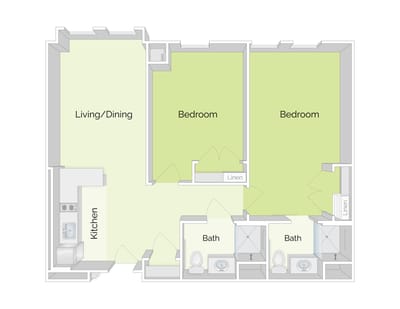 Architectural floor plan of a resident unit layout