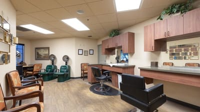 Interior view of a hair salon in the facility