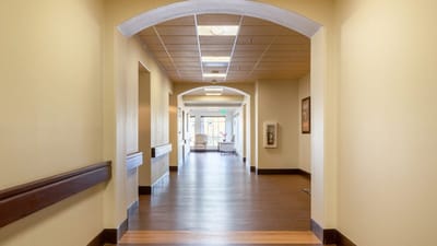 Interior hallway of a senior living facility
